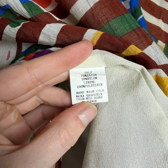 PINCH Patchwork Stripe Square Neck Puff Sleeve Tie Cuff Blouse Top M - Picture 3 of 7